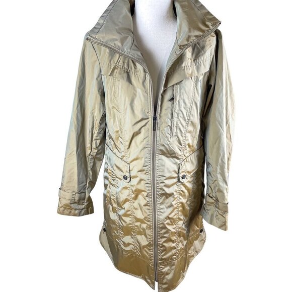 Cole Haan Womens Packable Hidden Hood Iridescent Trench Raincoat Jacket Womens L - Picture 1 of 15
